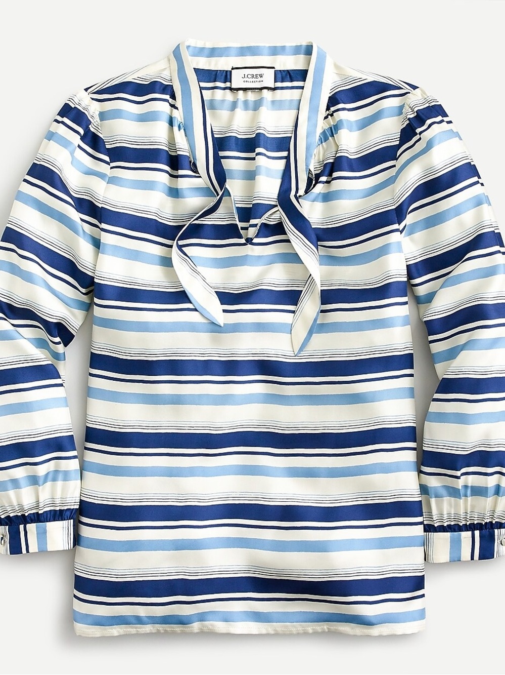 Collection tie-neck silk twill top in stripe